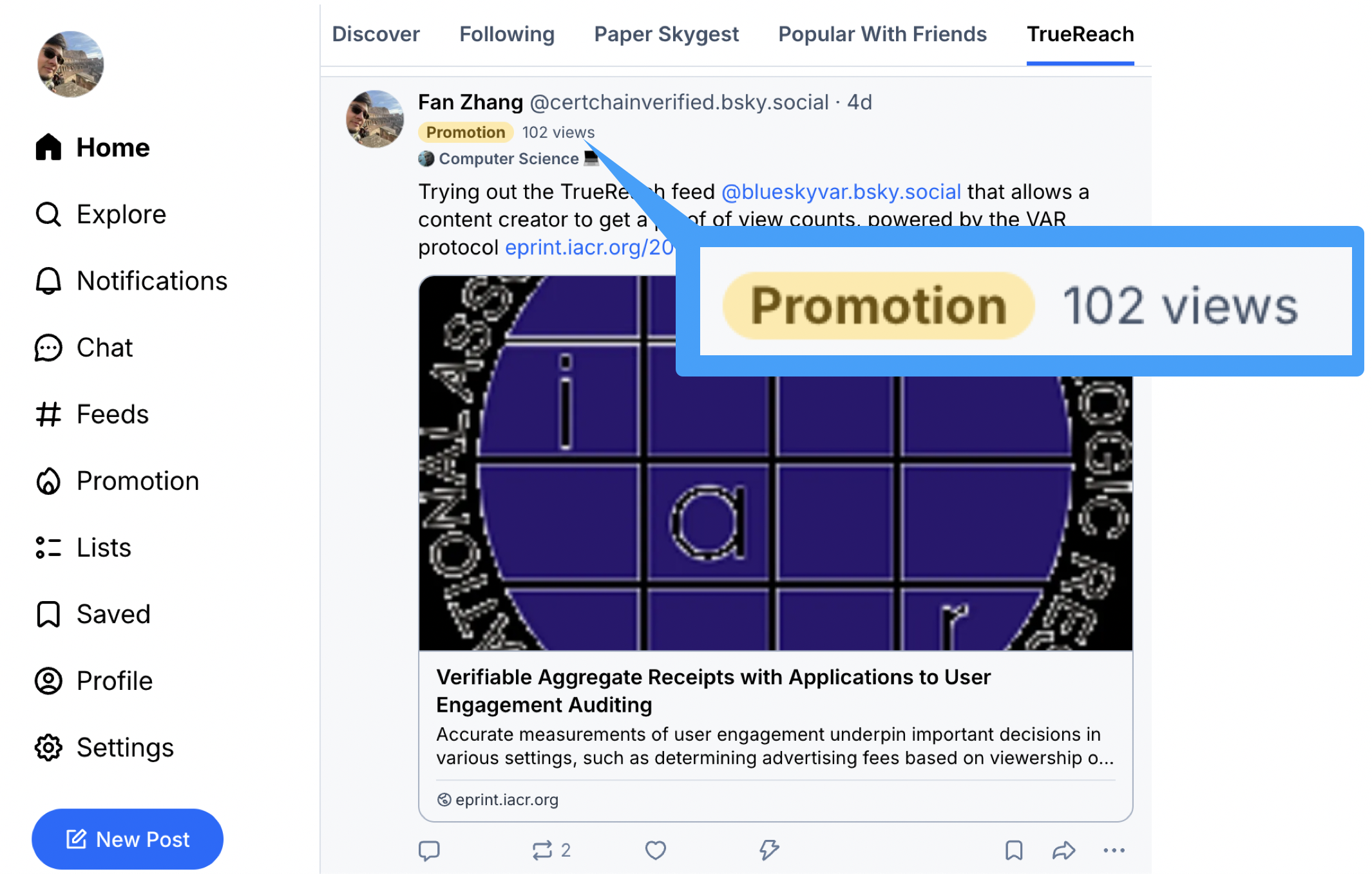 Creator view with displayed view count